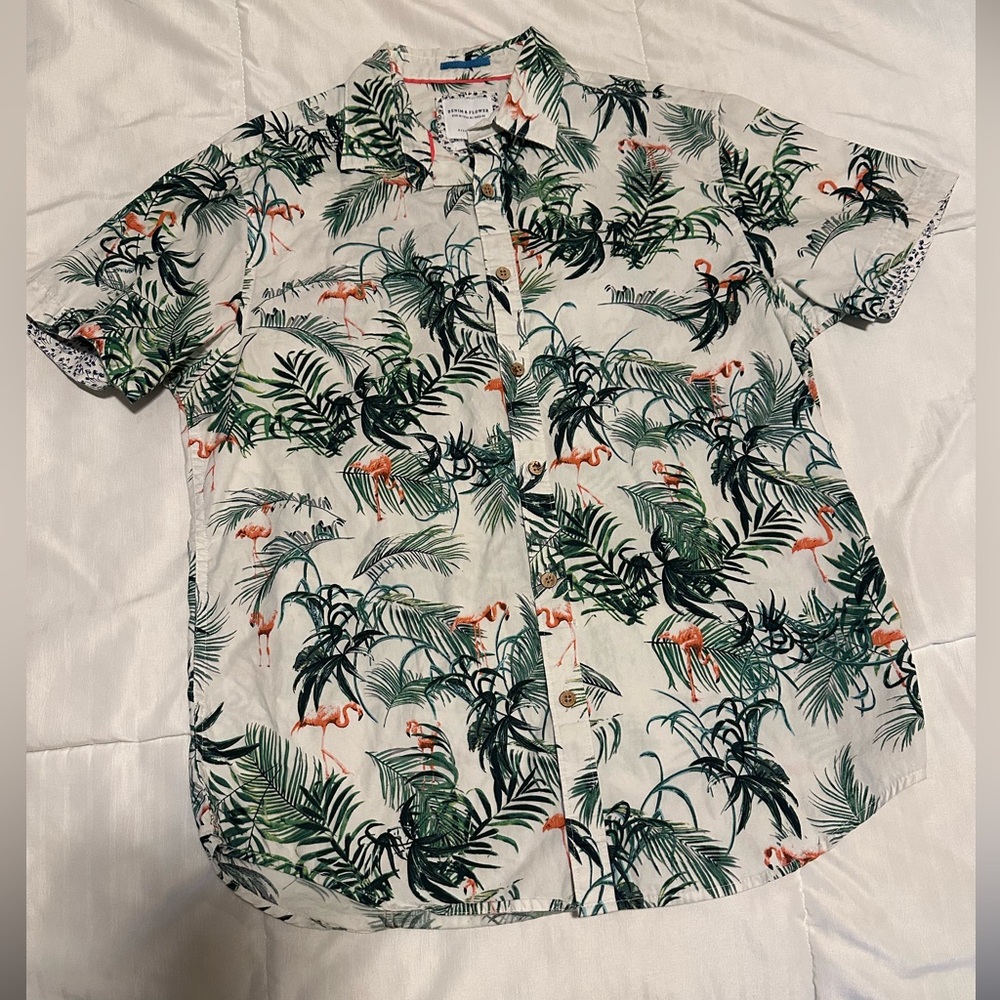 Denim & Flower Green and Orange Casual Button Down Shirt